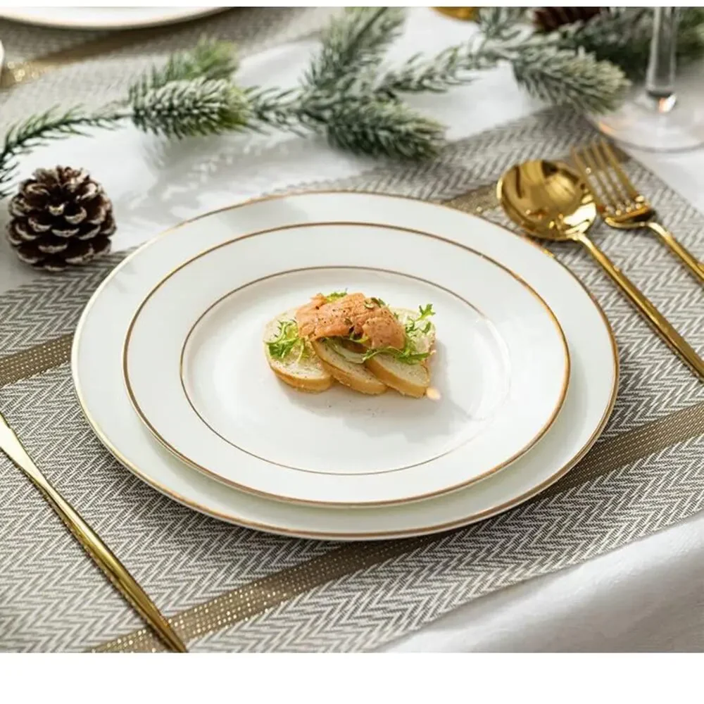 Set Of 4 Dining Table Mats Washable Vinyl Placemats White Woven‎ Texture Gold